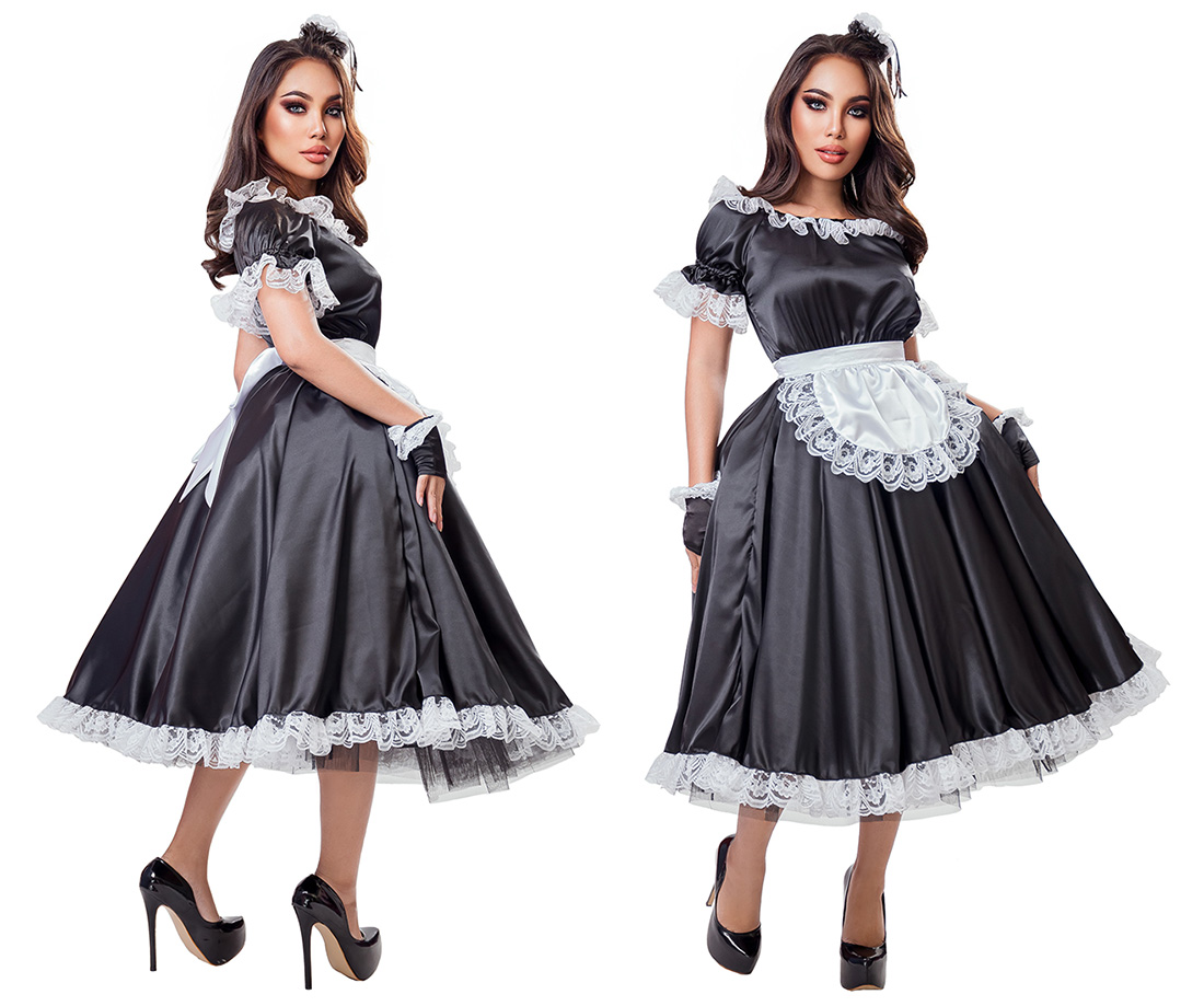 black satin french maid uniform 07