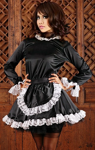 satin french maid (long sleeves, high neck) 1